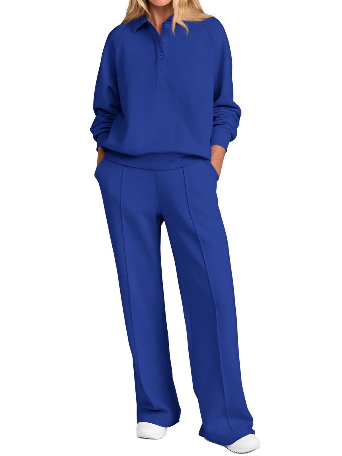PRETTYGARDEN Women Fall 2 Piece Outfits Sweatsuits Lounge Sets Quarter Button Long Sleeve Sweatshirt, Wide Leg Sweat Pants, Casual 2 Piece Sets Tracksuit, Airport Travel Outfits for Women