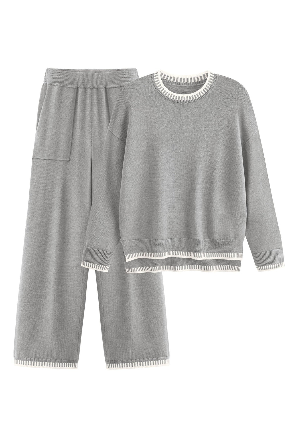 PRETTYGARDEN Women's 2 Piece Knit Sweater Outfit Casual Long Sleeve Pullover Wide Leg Pants Tracksuit Loungewear Set