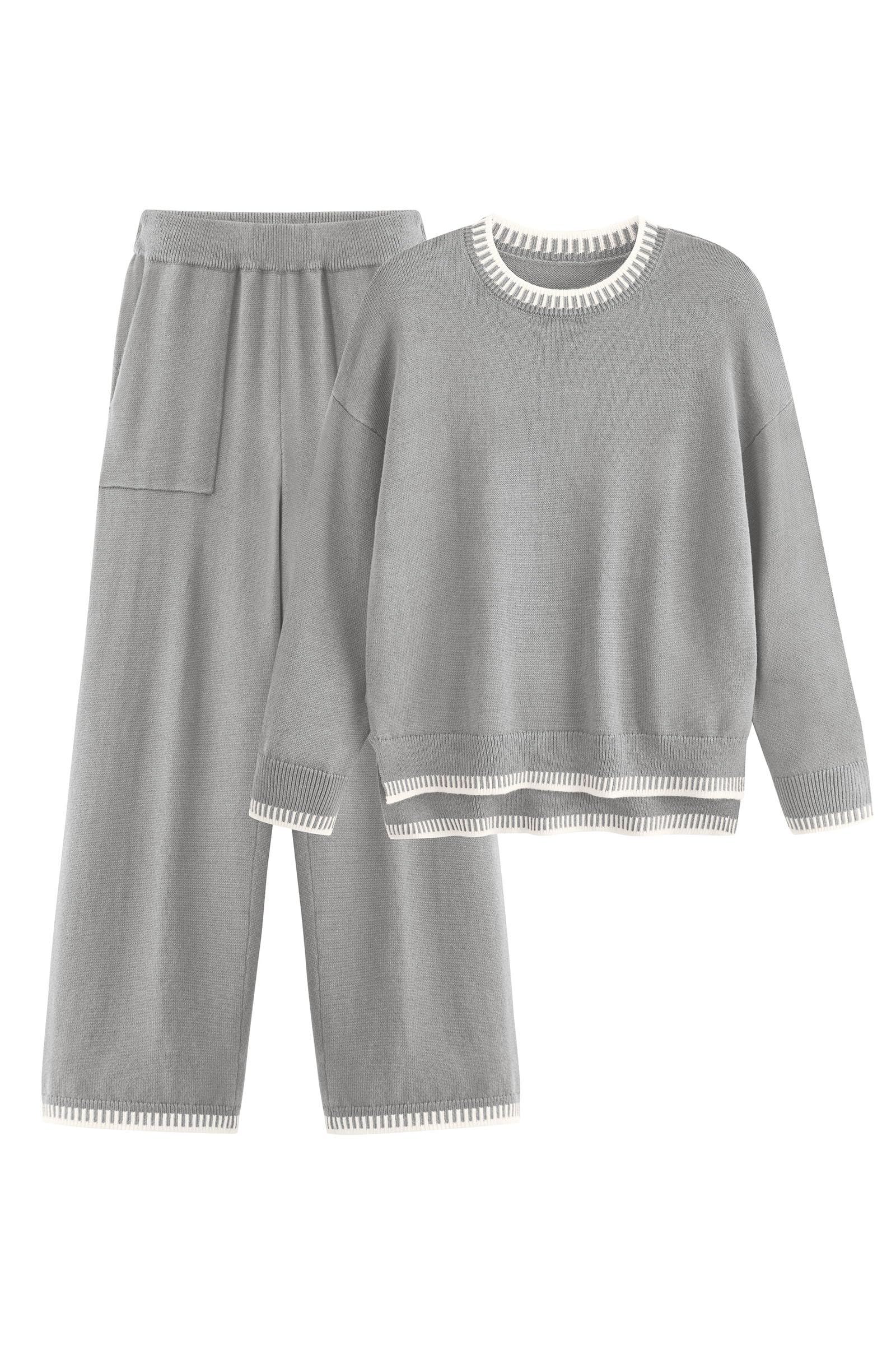 PRETTYGARDEN Women's 2 Piece Knit Sweater Outfit Casual Long Sleeve Pullover Wide Leg Pants Tracksuit Loungewear Set