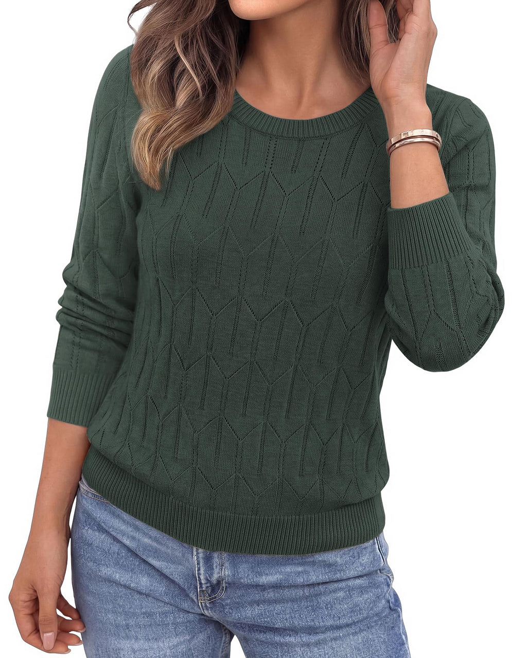 BTFBM Womens Sweaters Long Sleeve Crewneck Pullover Tops Dressy Casual Lightweight Knit Sweater,Small Hollow Out Boho Shirts, Fall Fashion,Winter Layer Basic Clothes,Business Casual Outfits