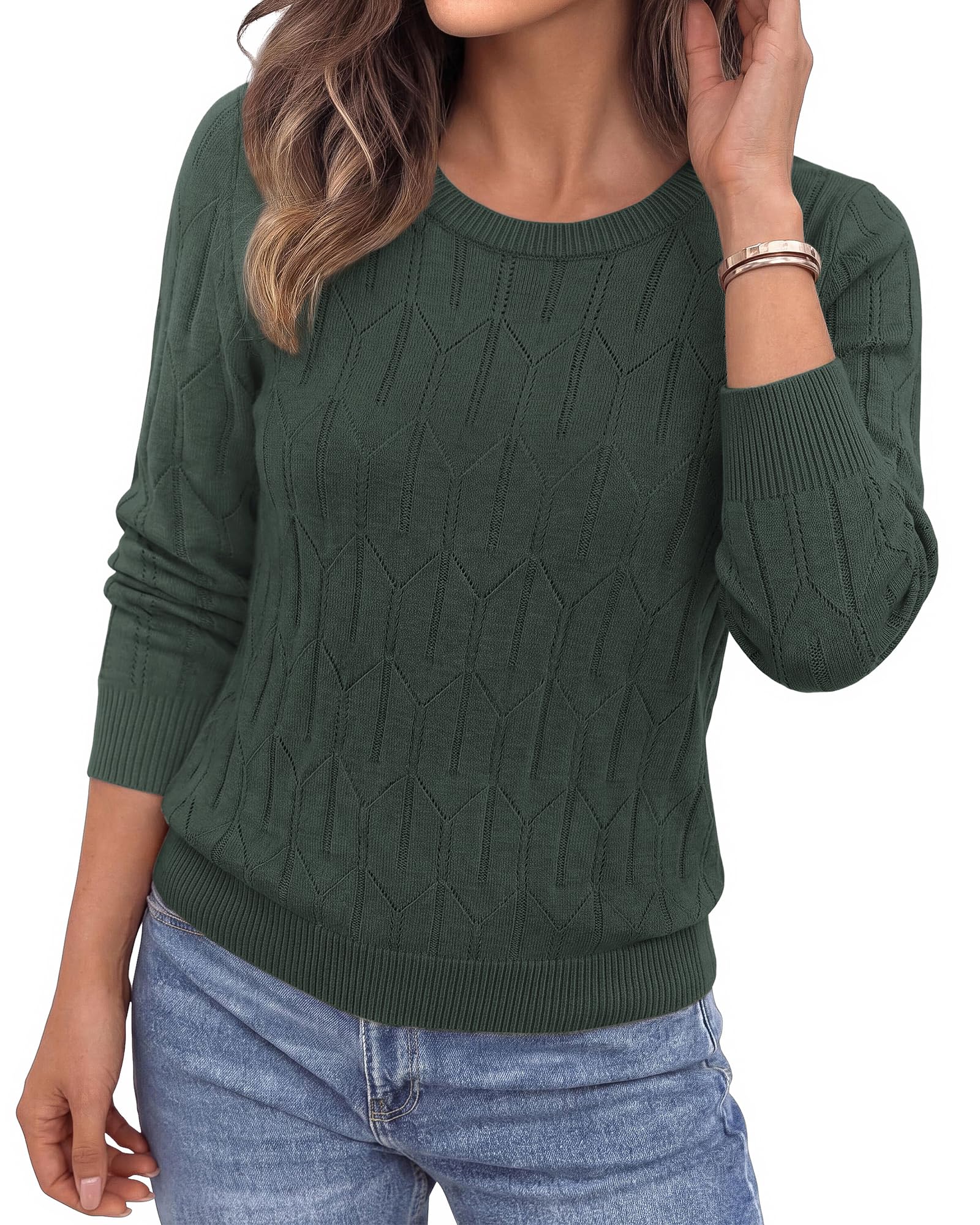 BTFBM Womens Sweaters Long Sleeve Crewneck Pullover Tops Dressy Casual Lightweight Knit Sweater,Small Hollow Out Boho Shirts, Fall Fashion,Winter Layer Basic Clothes,Business Casual Outfits