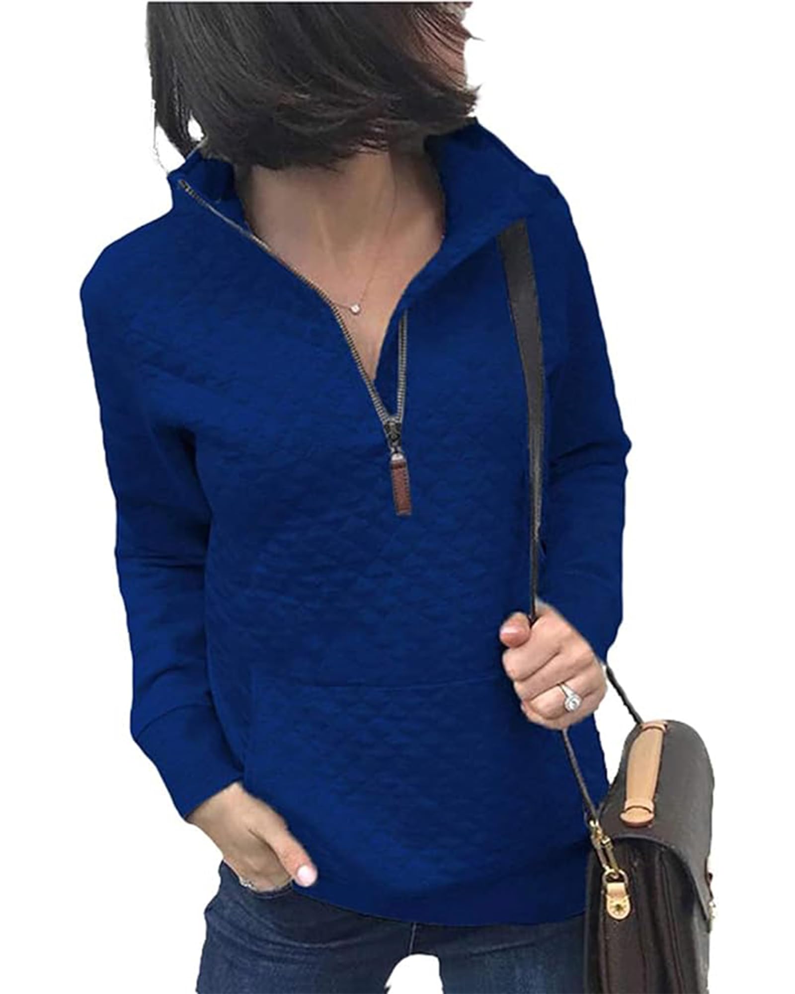 BTFBM Women Fashion Quilted Pattern Lightweight Zipper Long Sleeve Plain Casual Ladies Sweatshirts Pullovers Shirts Tops