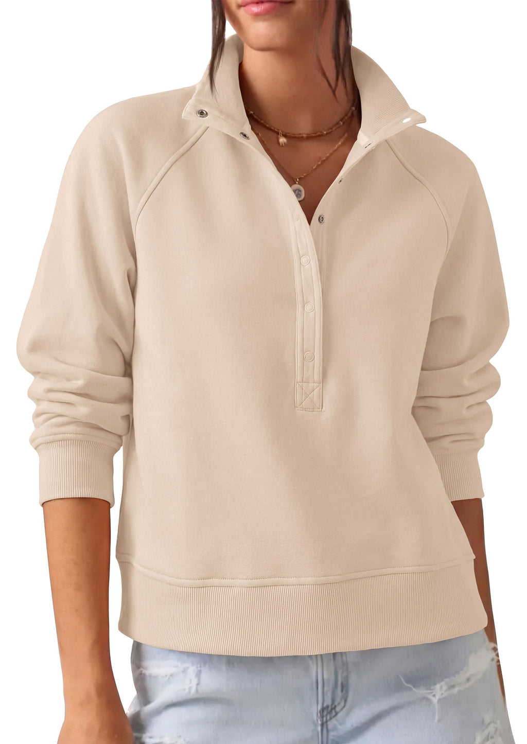 PRETTYGARDEN Women's Fall Trendy Oversized Sweatshirts Comfy Ribbed Fabric, Raglan Long Sleeve Collared, Button Up Henley Pullover Blouse, Casual Workout Tops, Y2K Fashion Clothing