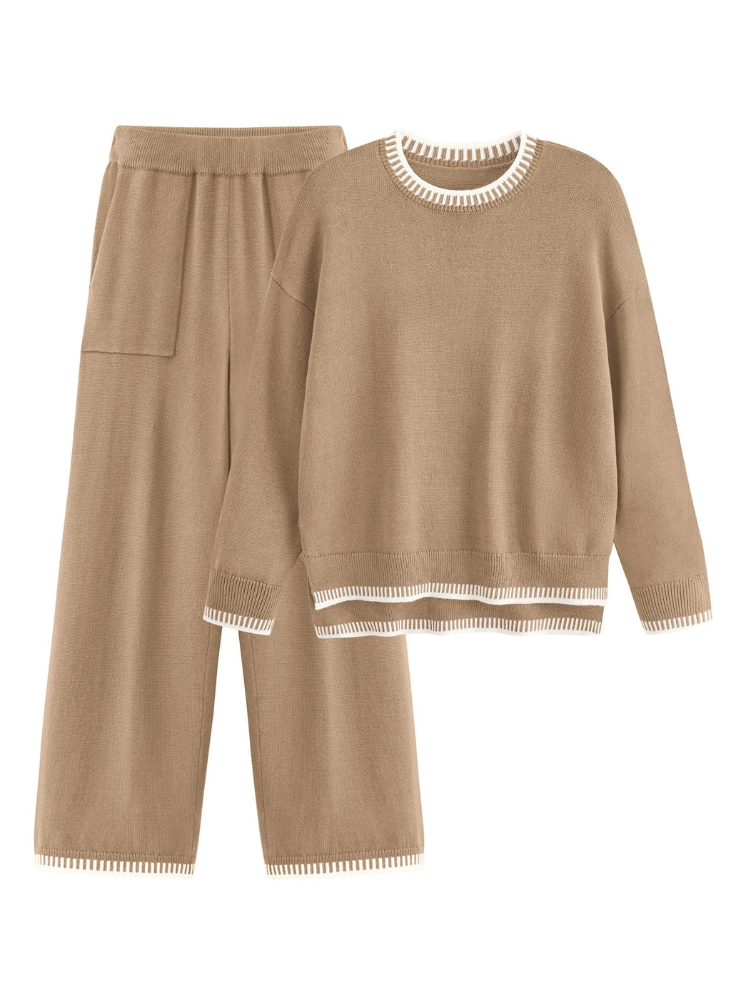 PRETTYGARDEN Women's 2 Piece Knit Sweater Outfit Casual Long Sleeve Pullover Wide Leg Pants Tracksuit Loungewear Set