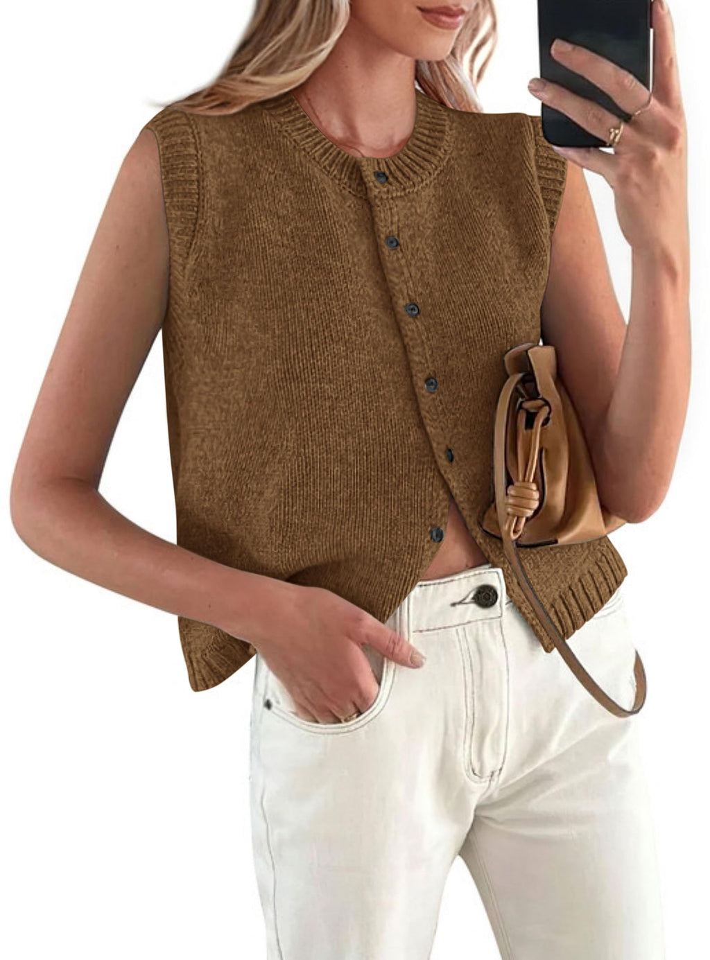 PRETTYGARDEN Sweater Vest Tops for Women Lightweight Summer Cardigan Sleeveless Button Up Knit Casual Spring Clothes