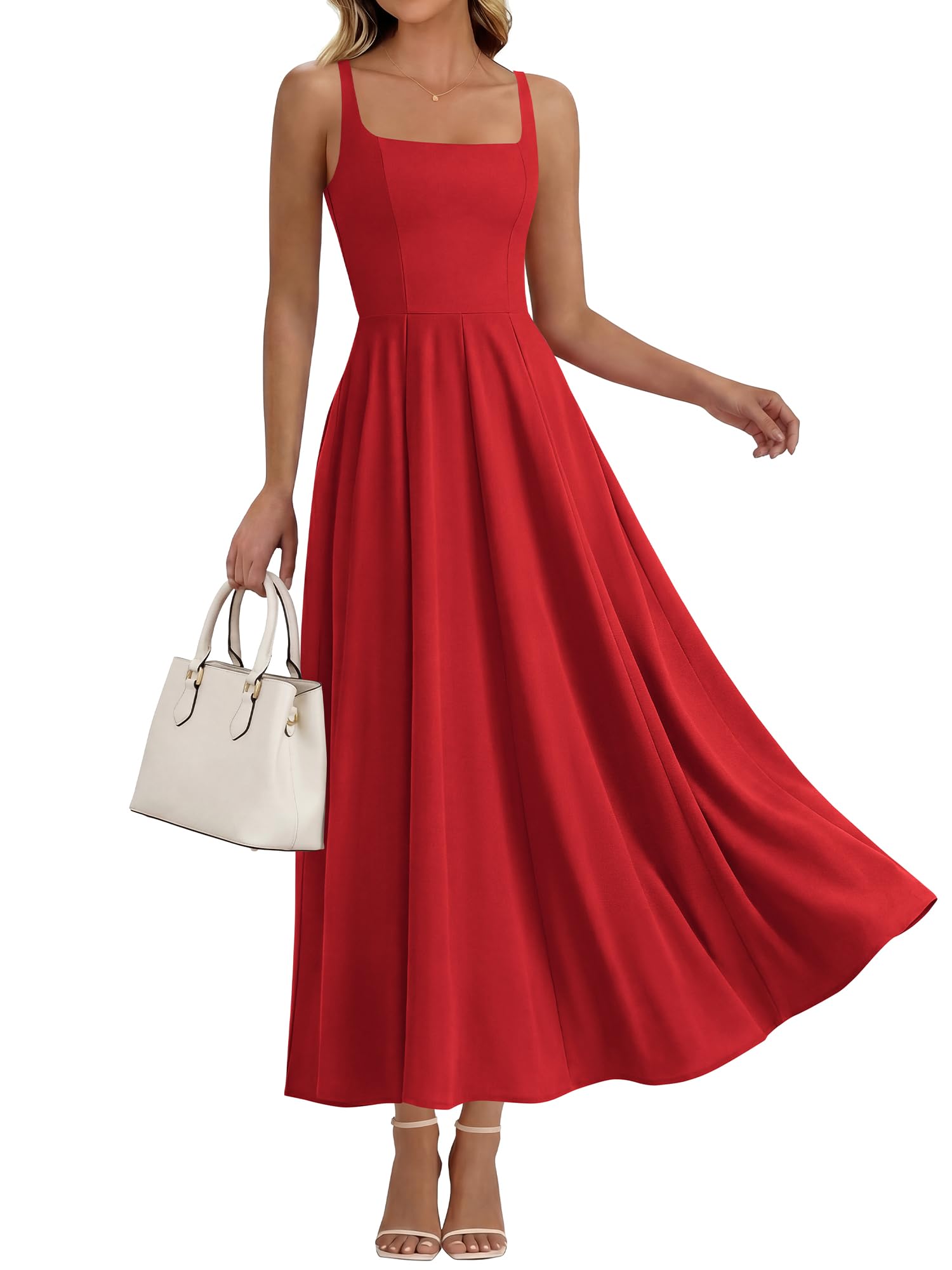 BTFBM Women Summer Square Neck Maxi Dress Spring Elegant Classy Sleeveless Formal Wedding Guest Cocktail Dresses