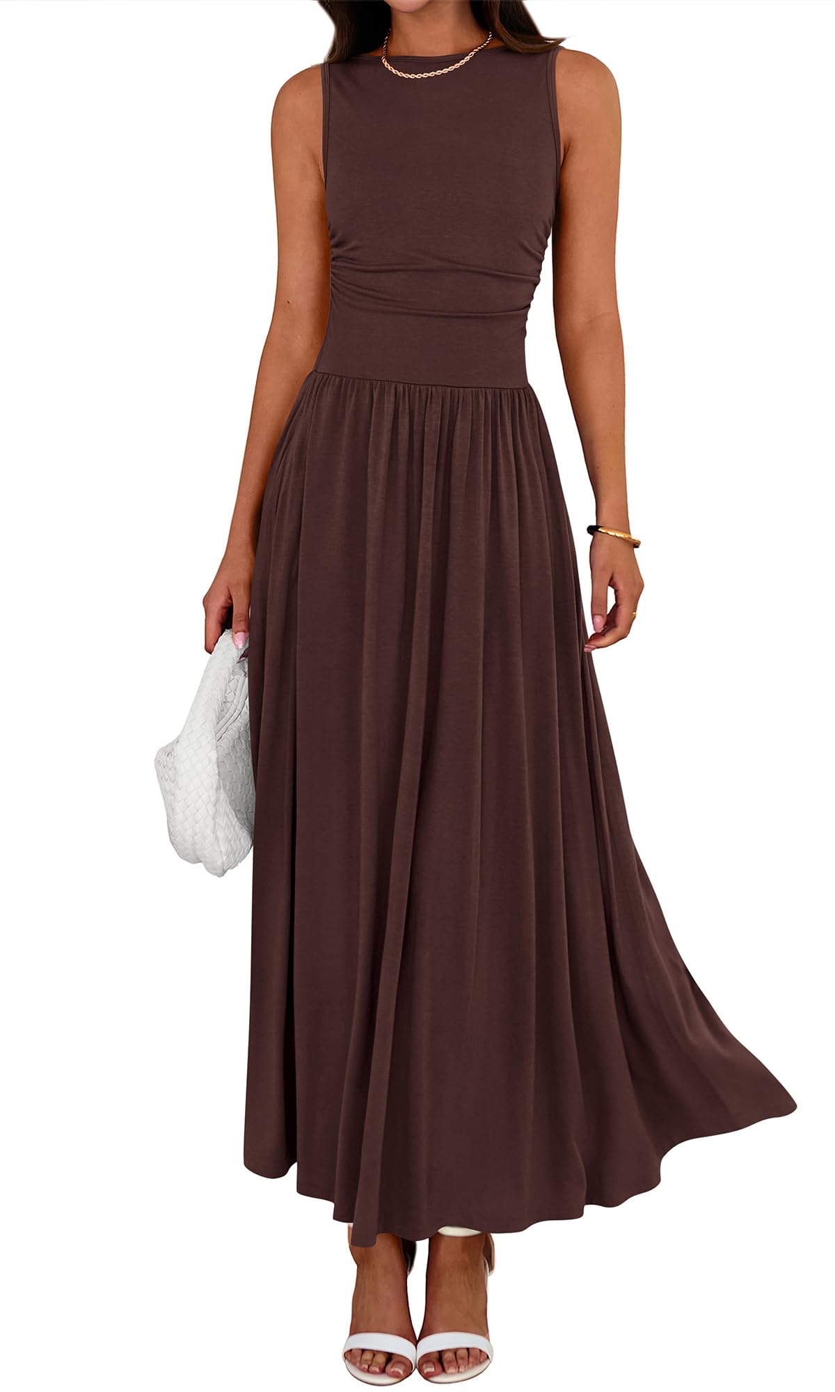 BTFBM Summer Maxi Dresses for Women Spring Sleeveless Casual Ruched High Waisted Long Sundress Flowy Beach Dress