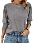 BTFBM Womens Tops Dressy Casual Summer T Shirts Crewneck 3/4 Sleeve Beach Vacation Loose Tunic Spring Work Blouse