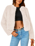 PRETTYGARDEN Women's Winter Coats Fleece Cropped Jacket Faux Fur Long Sleeve Pockets Shaggy Warm Outerwear Fall Clothes