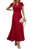 PRETTYGARDEN Women's Summer Maxi Dresses Trendy Casual Button V Neck Ruffle Cap Sleeve Long Flowy Spring Pleated Dress