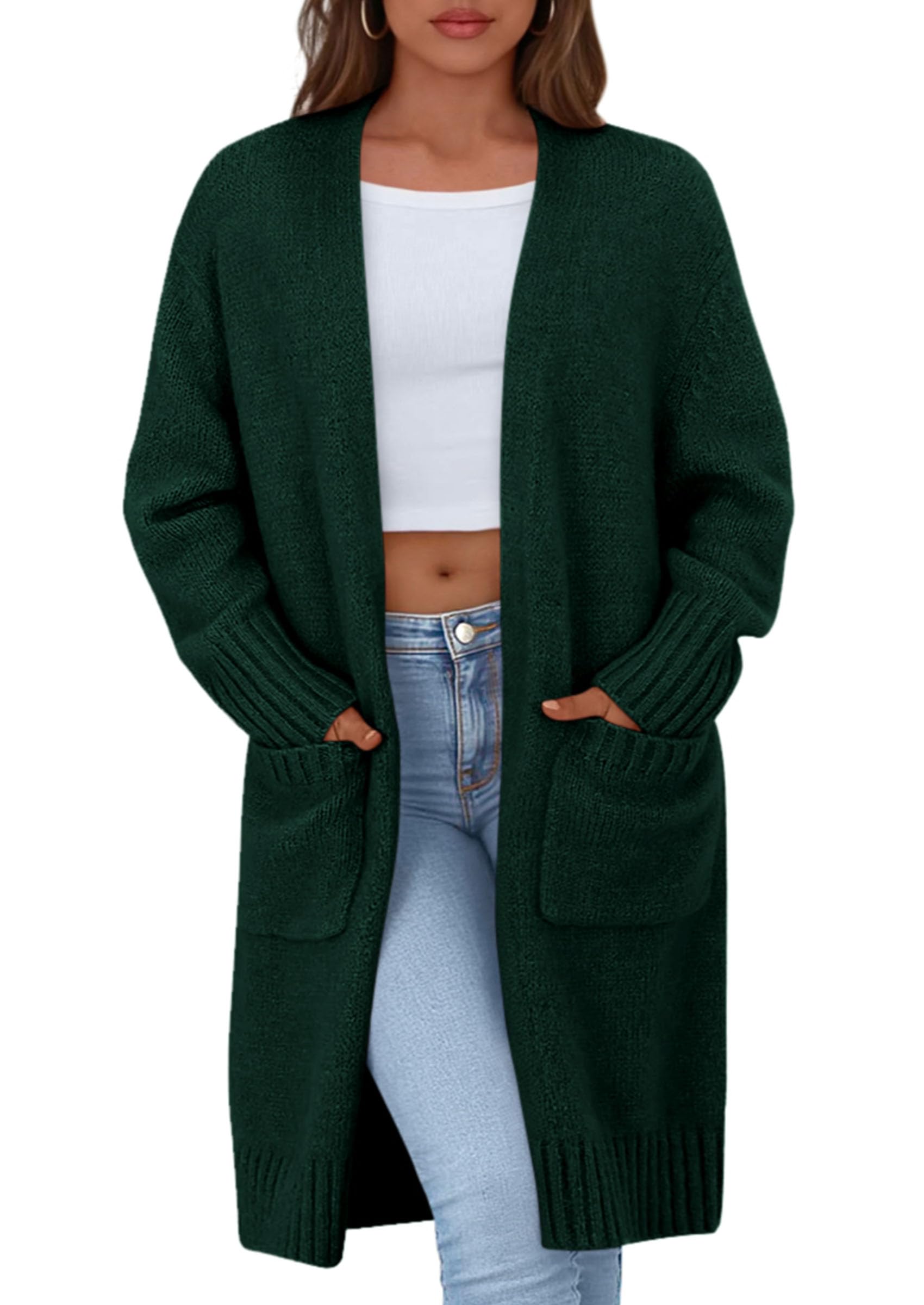 PRETTYGARDEN Fall Long Sleeve Cardigan Sweaters for Women Trendy Winter Open Front Loose Knitted Cardigans with Pockets