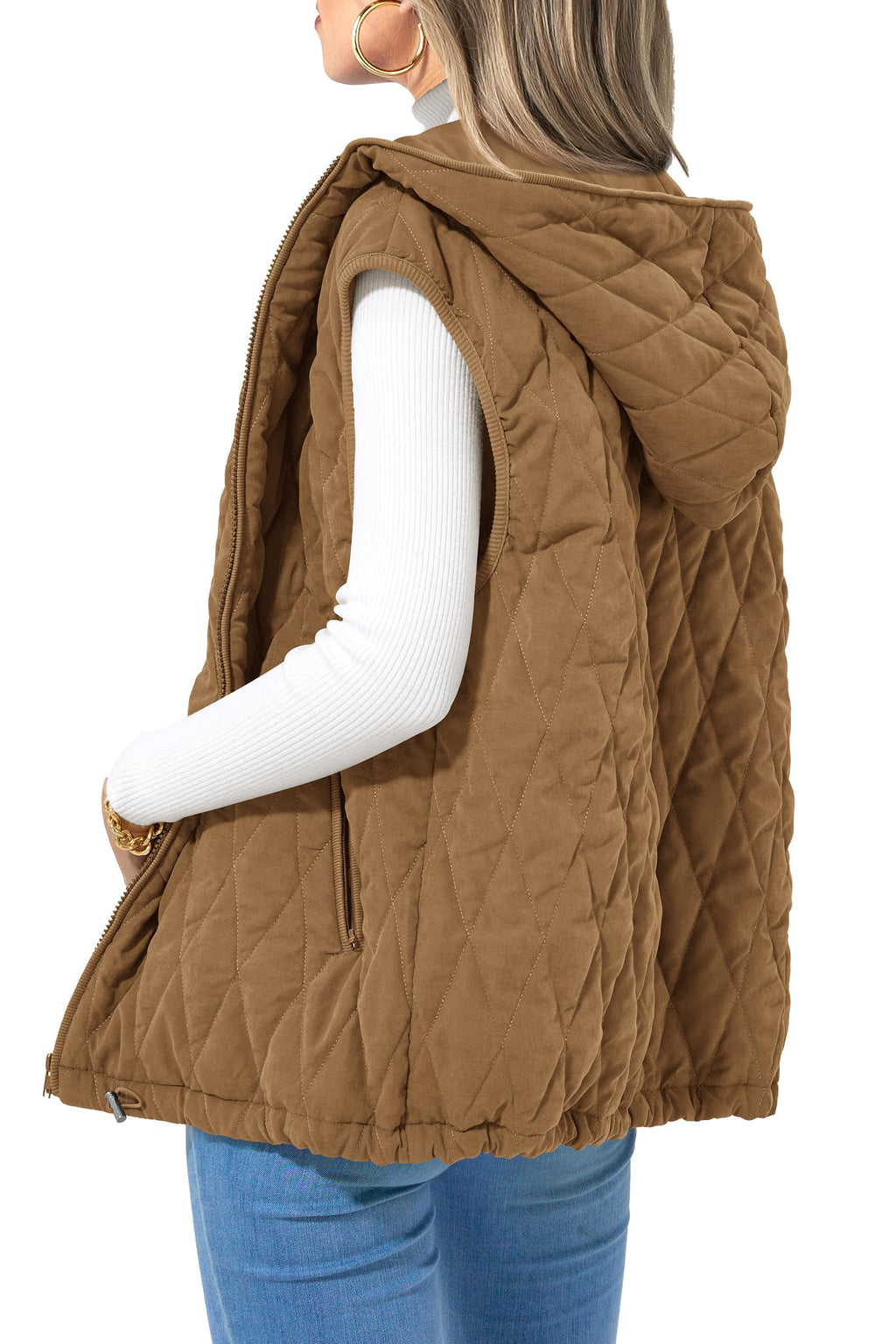 PRETTYGARDEN Women's Fall Spring Vest Casual Sleeveless Hooded Zip Up Jacket Trendy Winter Coat Outerwear