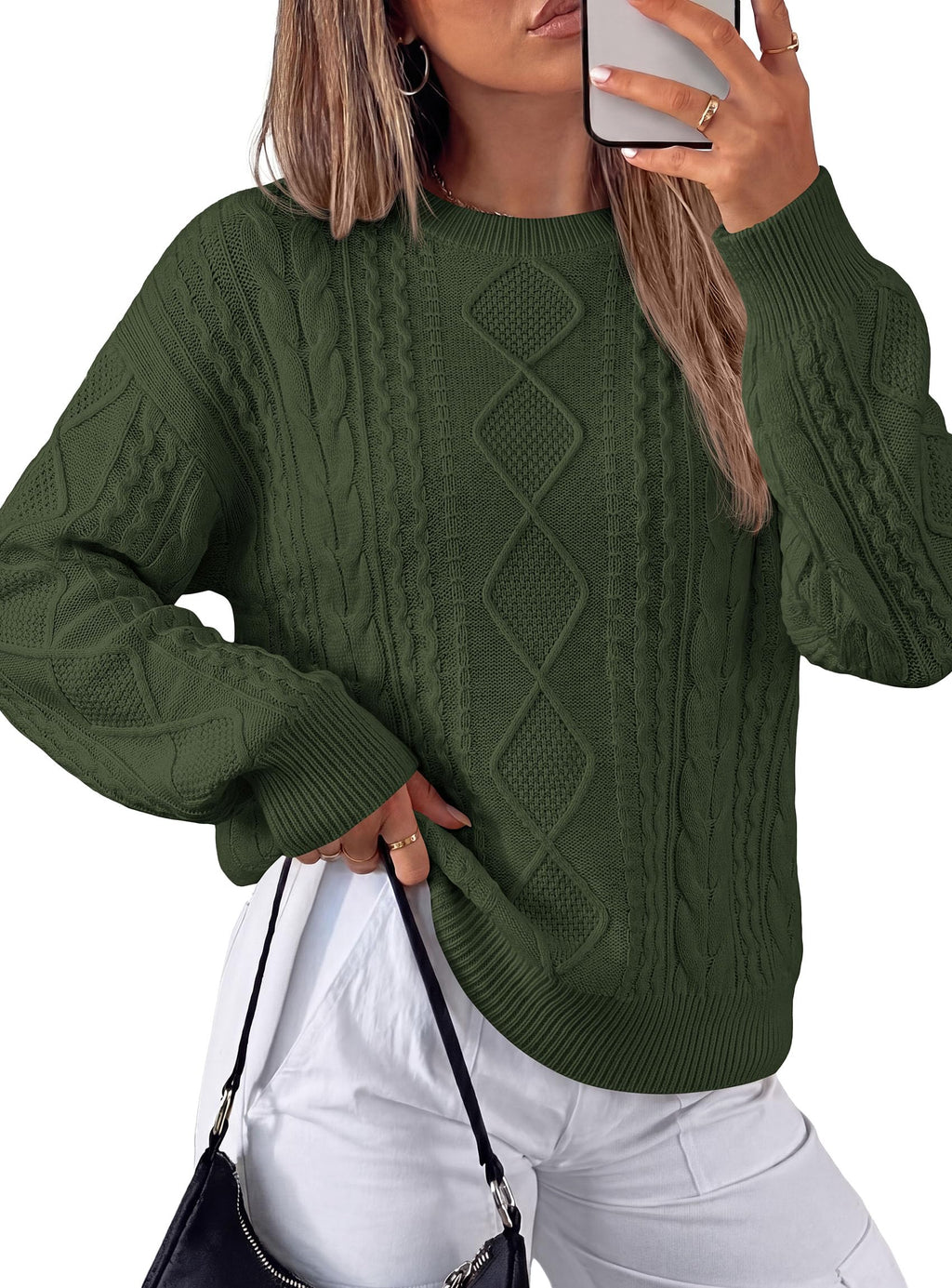 PRETTYGARDEN Women's Crewneck Cable Knit Sweater Pullover Tops Soft Luxury,Long Sleeve Sweaters,Chunky Texture,Fall Outfits,Warm Layering,Daily Wear,Work Holiday,Winter Going out Top