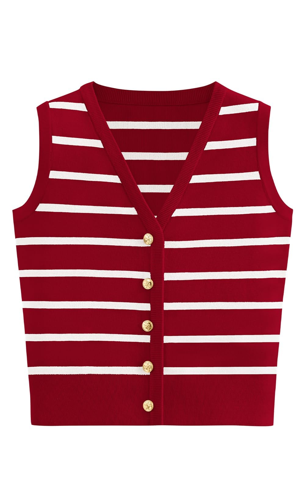 FreshPretty Women's Trendy Striped Sweater Vest V Neck Sleeveless Button Up Tank Tops Y2k Shirts Casual Business Summer Outfits