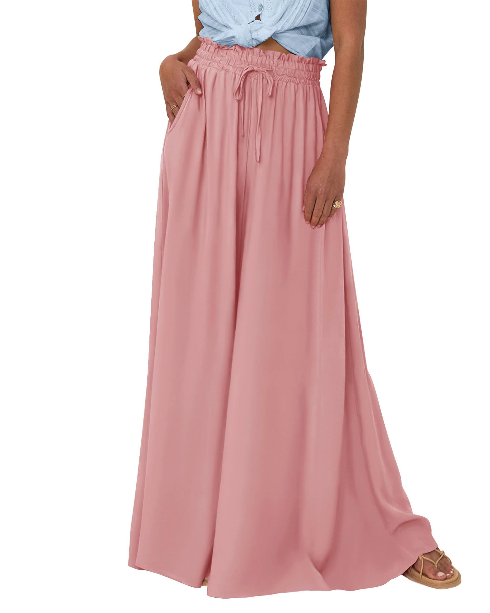 BTFBM Women Casual High Waist Wide Leg Pants Spring Summer Long Palazzo Pants Pocket Lounge Beach Vacation Clothes