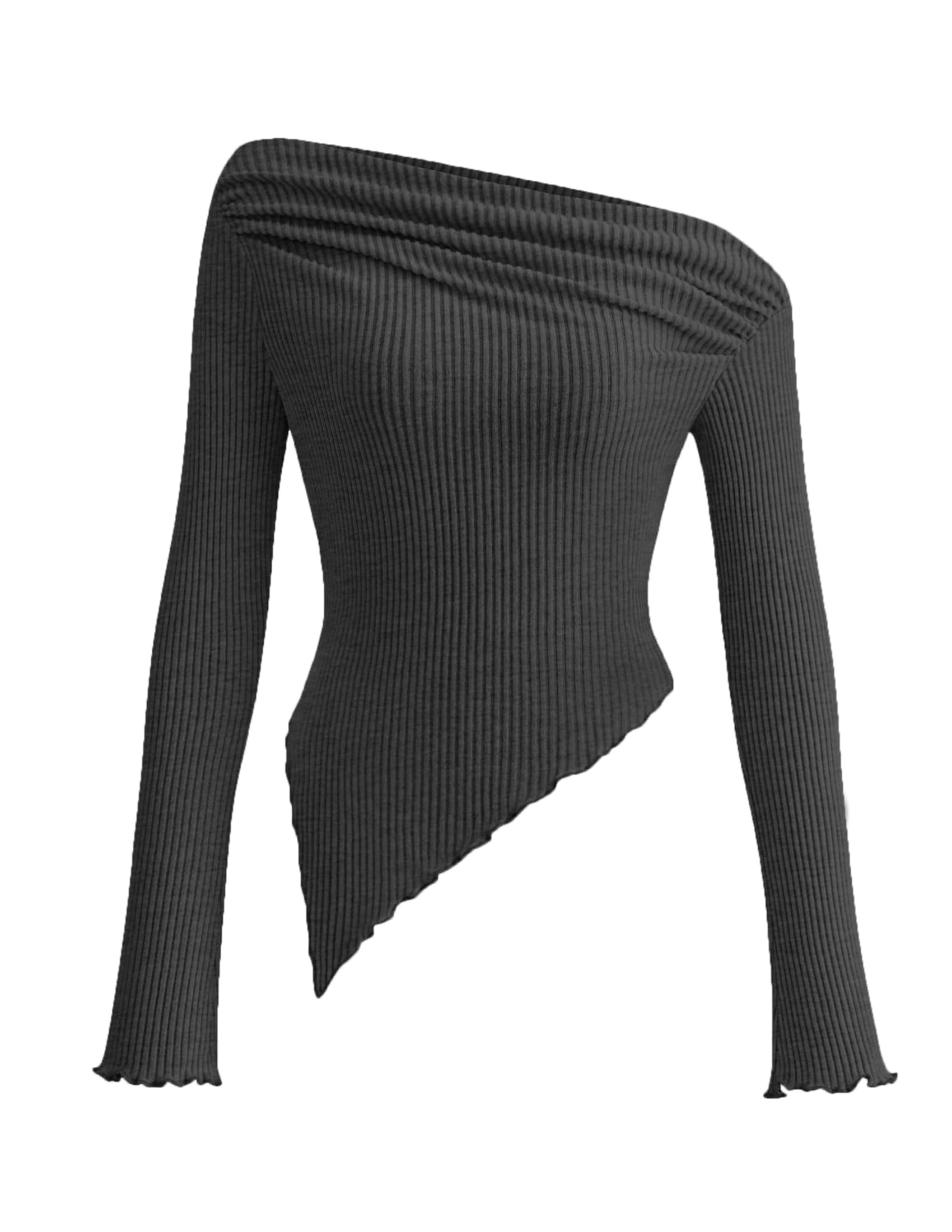PRETTYGARDEN Women's Spring Long Sleeve Y2K Crop Top Trendy Off Shoulder Asymmetrical Fitted Knit Tee Shirts Going Out Tops