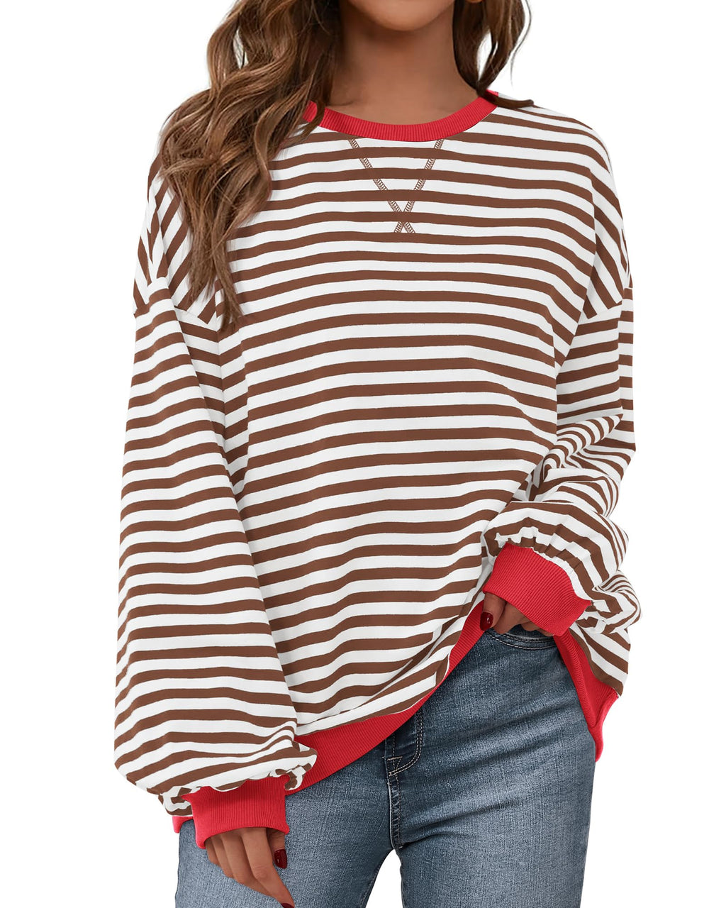BTFBM Sweatshirt For Women Summer Crewneck Long Sleeve Oversized Striped Pullover Tops Y2K Clothes Workout Shirt
