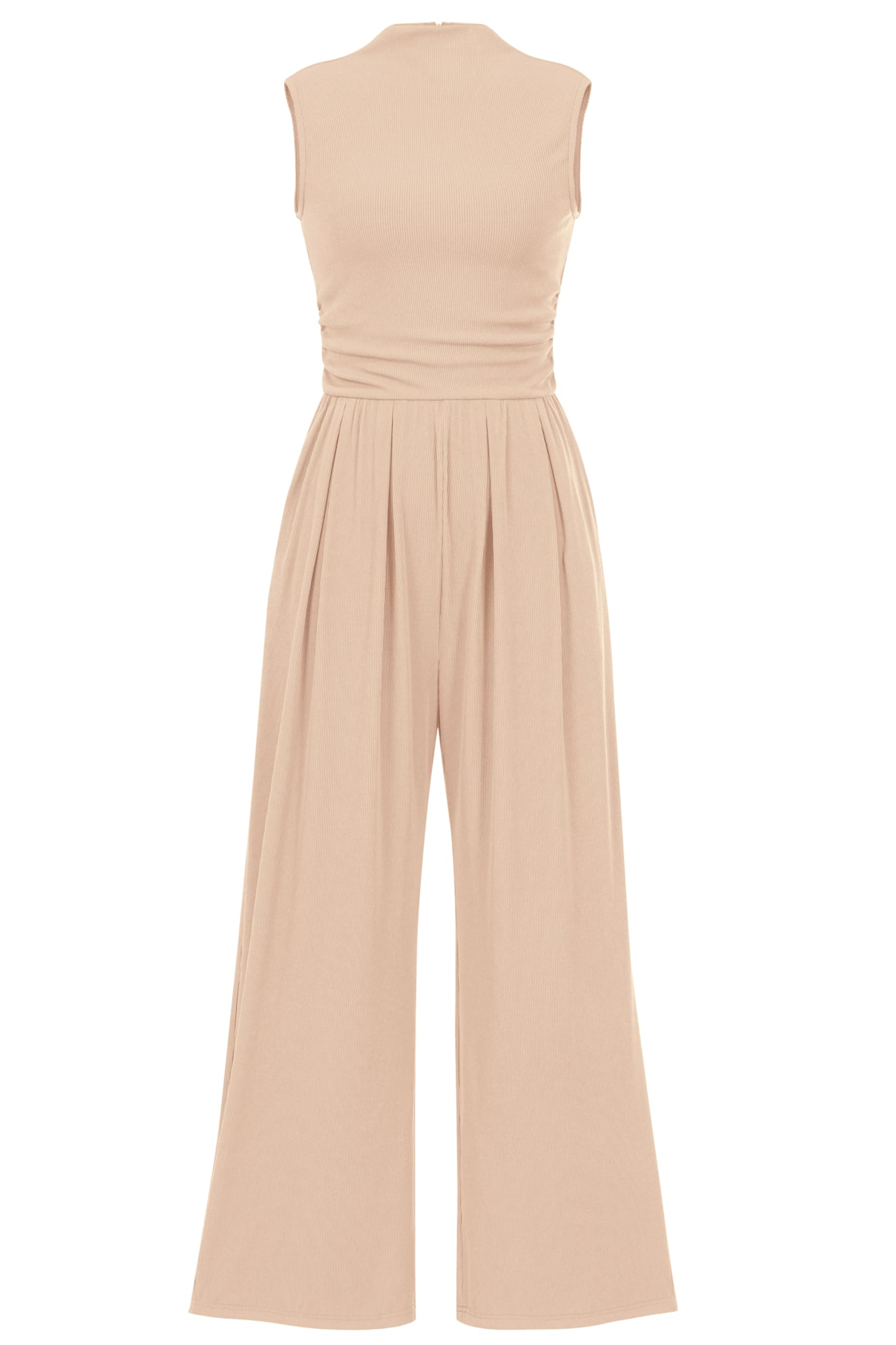 PRETTYGARDEN Womens Summer Jumpsuits Dressy Casual One Piece Outfits Sleeveless Mock Neck Wide Leg Pants Rompers with Pockets
