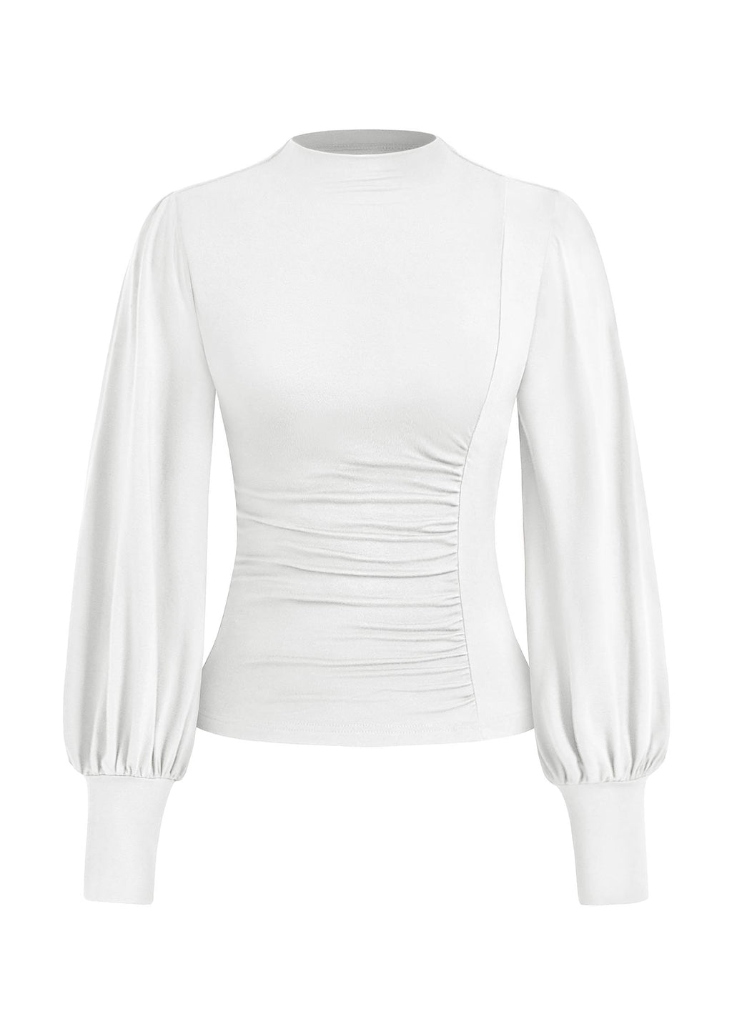 FreshPretty Blouses for Women Dressy Casual Spring Tops Fall Puff Long Sleeve Shirts Fitted Mock Neck Ruched Trendy Tops