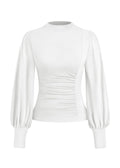 FreshPretty Blouses for Women Dressy Casual Spring Tops Fall Puff Long Sleeve Shirts Fitted Mock Neck Ruched Trendy Tops