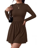 BTFBM Long Sleeve Dresses for Women Mock Neck A Line Flowy Mini Dress Swing Pleated Hem,Cocktail Party Club Holiday Going Out Outfits,Dressy Casual Winter,Trendy Early Fall Fashion Clothing