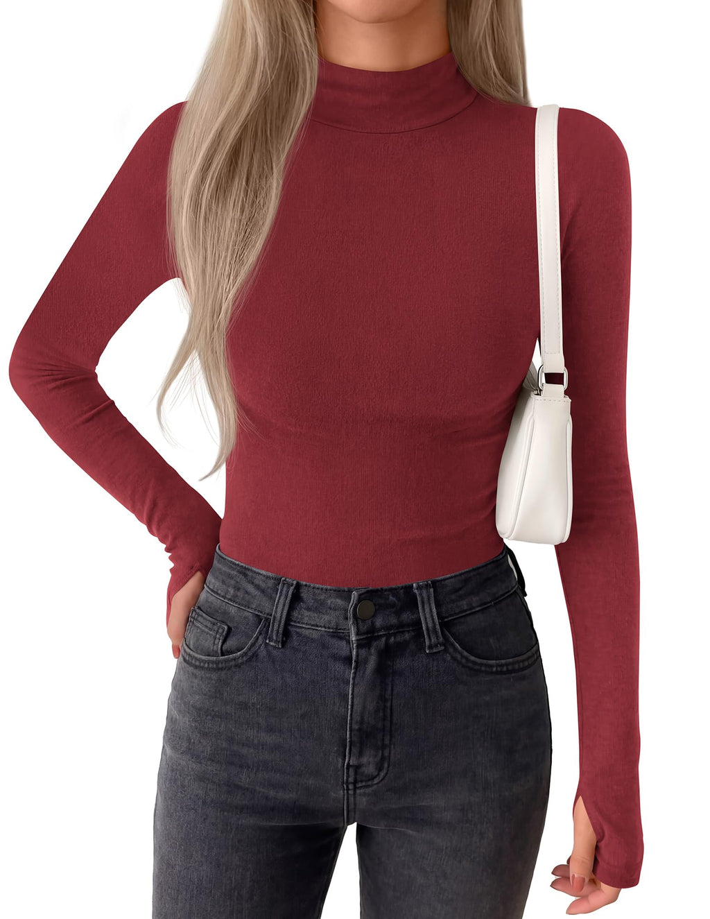 BTFBM Turtleneck Tops for Women Thumbhole Long Sleeve Shirts | Lightweight Fleece Lining, Casual Basic Layering Top, Slim Fit Stretch Winter Thermal Underwear, Fall Fashion Clothing
