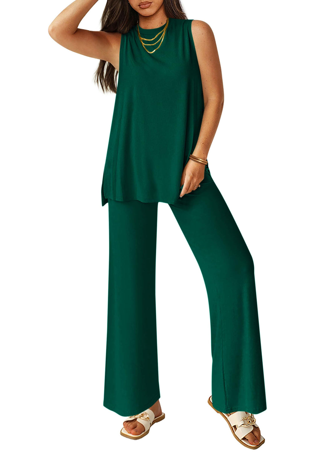 PRETTYGARDEN Women's 2 Piece Lounge Set Summer Casual Loose Tank Top Wide Leg Pants Matching Travel Outfits Tracksuit