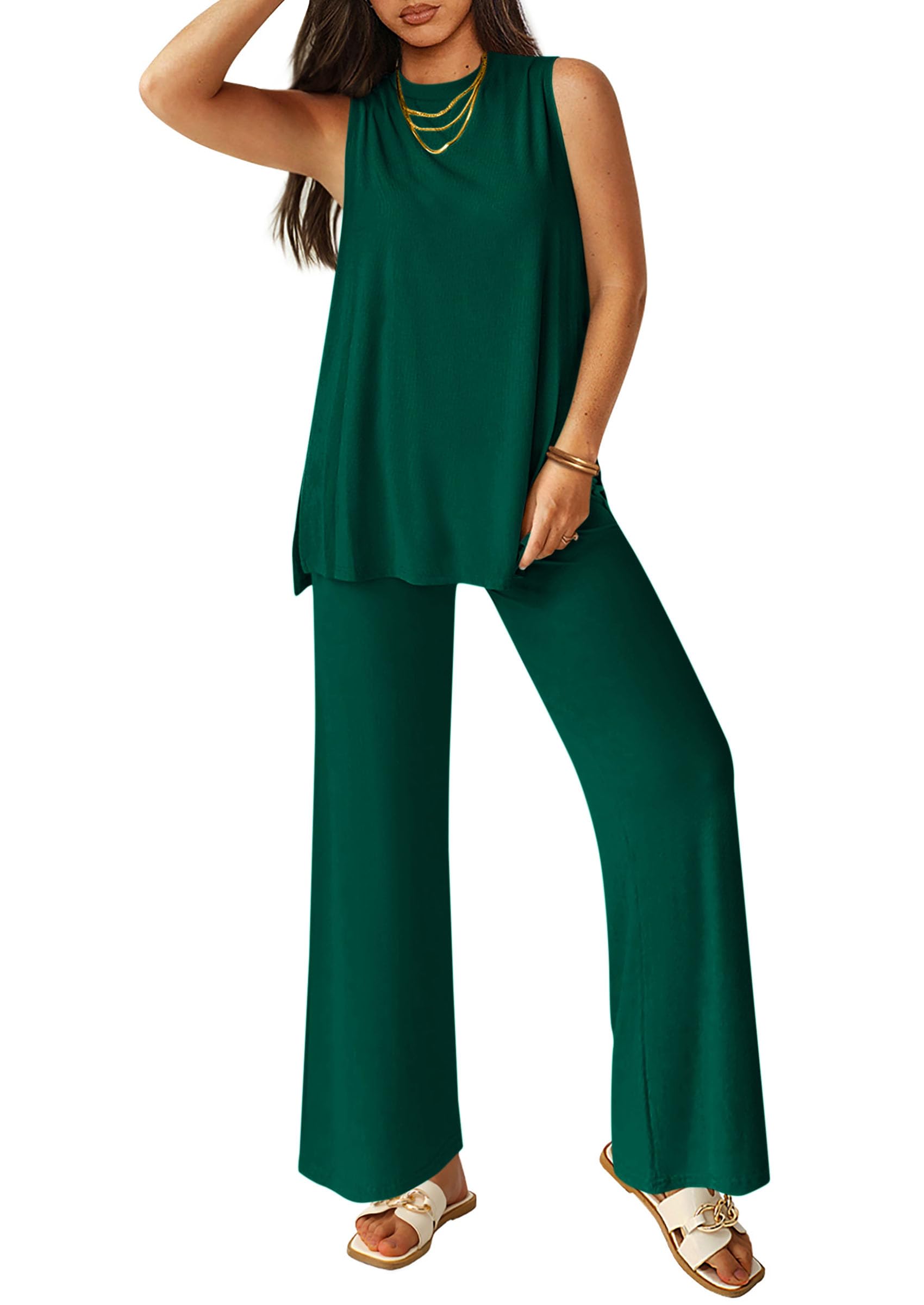 PRETTYGARDEN Women's 2 Piece Lounge Set Summer Casual Loose Tank Top Wide Leg Pants Matching Travel Outfits Tracksuit