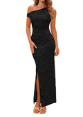 PRETTYGARDEN Womens Floral One Shoulder Maxi Dress Summer Spring Bodycon Ruched Side Slit Elegant Cocktail Party Dresses