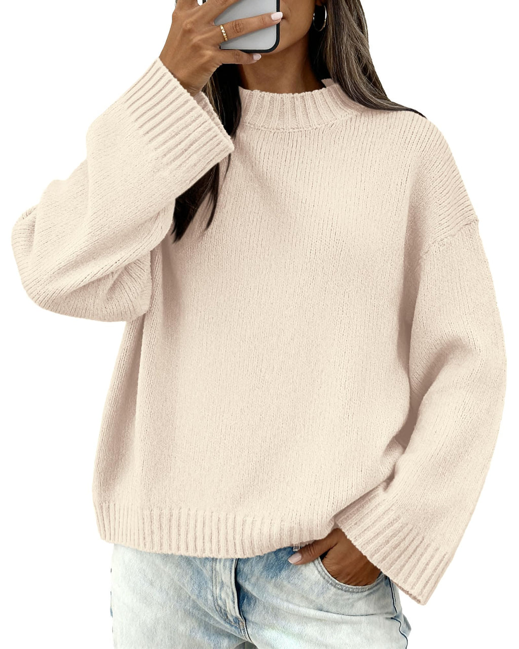 BTFBM Sweaters for Women Casual Crewneck Long Sleeve Loose Ribbed Knit Pullover Sweater Winter Clothes Fall Outfits