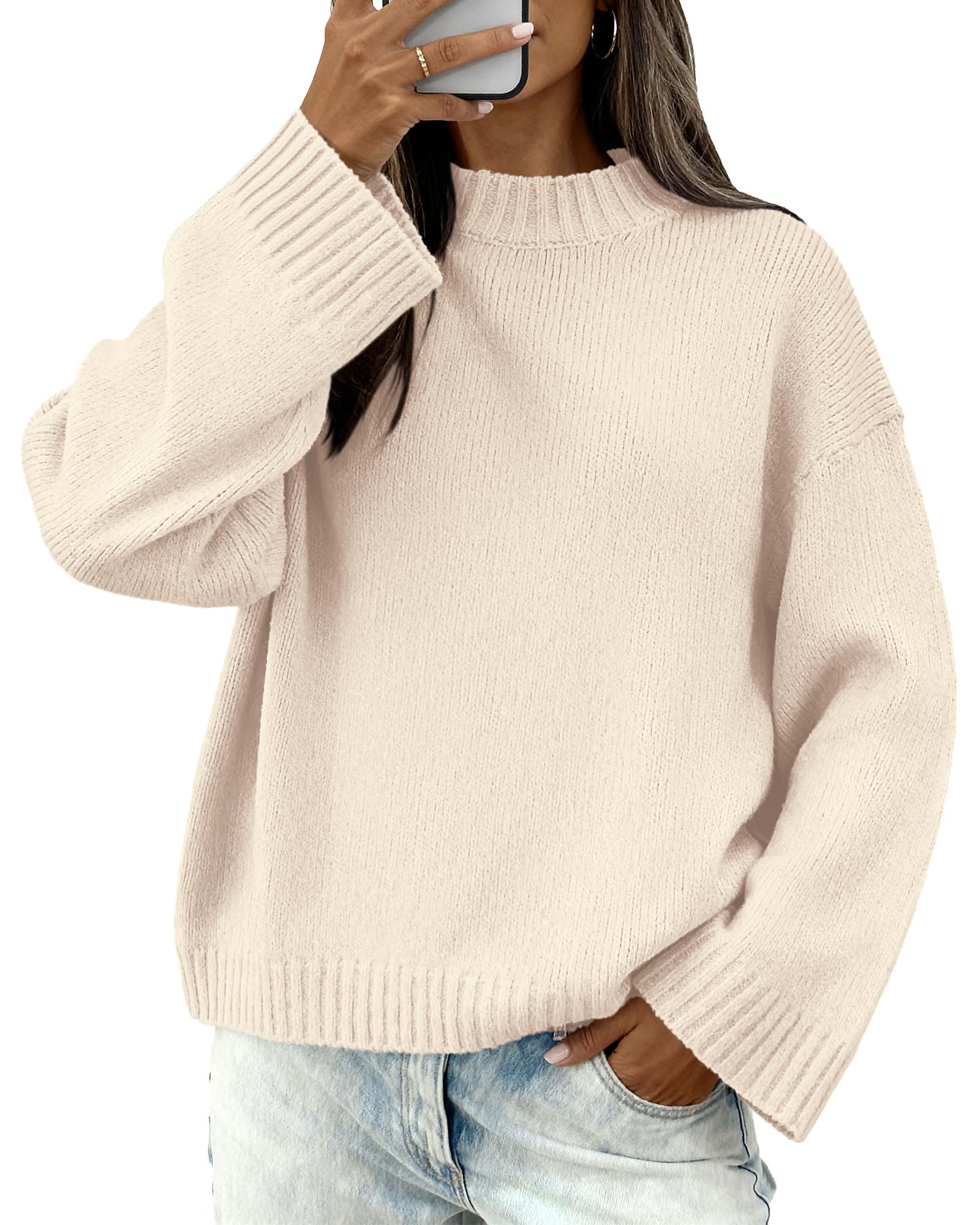 BTFBM Sweaters for Women Casual Crewneck Long Sleeve Loose Ribbed Knit Pullover Sweater Winter Clothes Fall Outfits