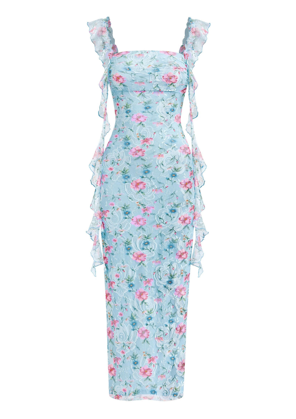 PRETTYGARDEN Floral Dress for Women  Summer Formal Ruched Lace Ruffle Spring Cocktail Wedding Guest Maxi Long Dresses