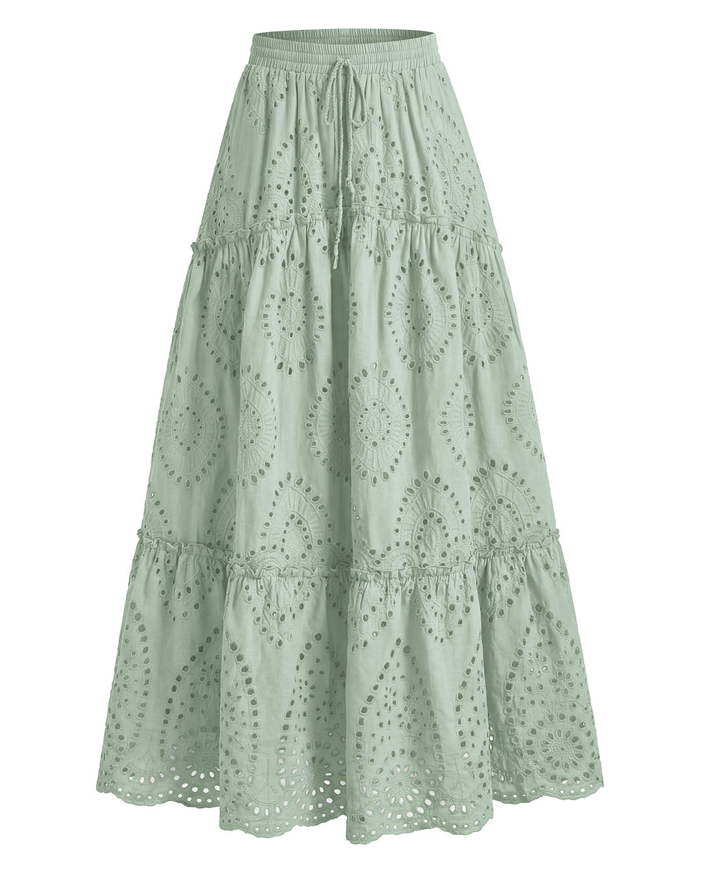 BTFBM Long Skirts for Women Summer Boho Lace Embroidery High Waist Flowy Tiered Spring Maxi Skirt Beach Vacation