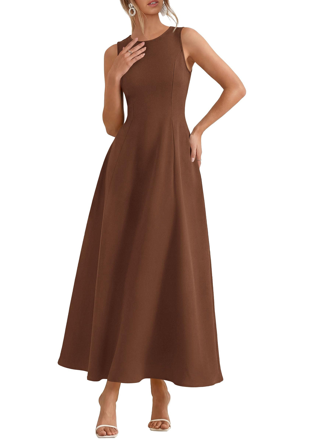 PRETTYGARDEN Women's Maxi Dress Summer Wedding Guest Spring A Line Long Tank Flowy Modest Sleeveless Cocktail Dresses