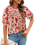 PRETTYGARDEN Floral Tops for Women Blouses Dressy Casual Summer Trendy Outfits Boho Pleated Short Sleeve Shirts