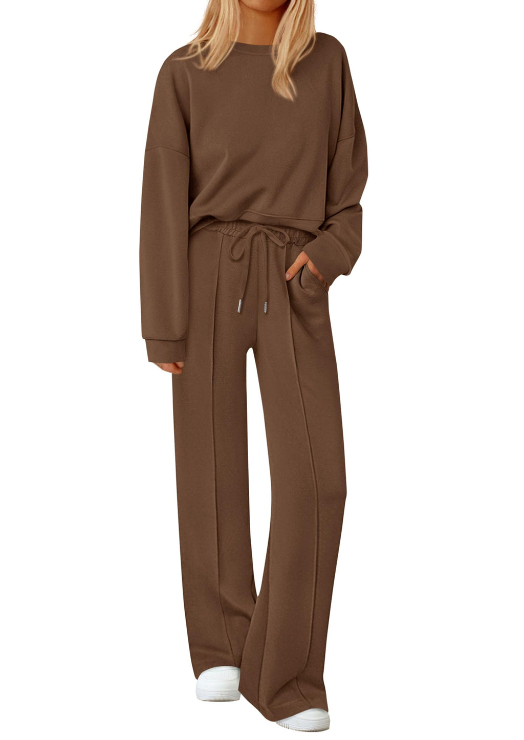 PRETTYGARDEN 2 Piece Sets For Women Fall Trendy Long Sleeve Sweatshirt Wide Leg Pants Loungewear Set Matching Sweatsuit