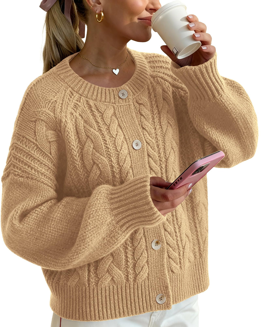 FreshPretty Chunky Cardigan Sweaters for Women Fall Fashion Button Long Sleeve Loose Cable Knit Winter Coats Outerwear