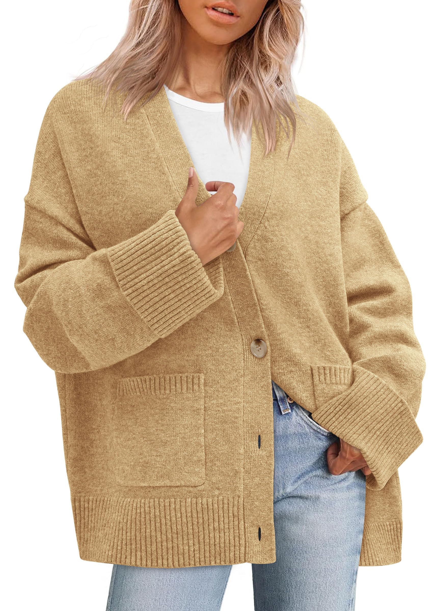 PRETTYGARDEN Women's Oversized Cardigan Sweaters Trendy Chunky Knit Long Sleeve V Neck Button Down Fall Winter Outfits