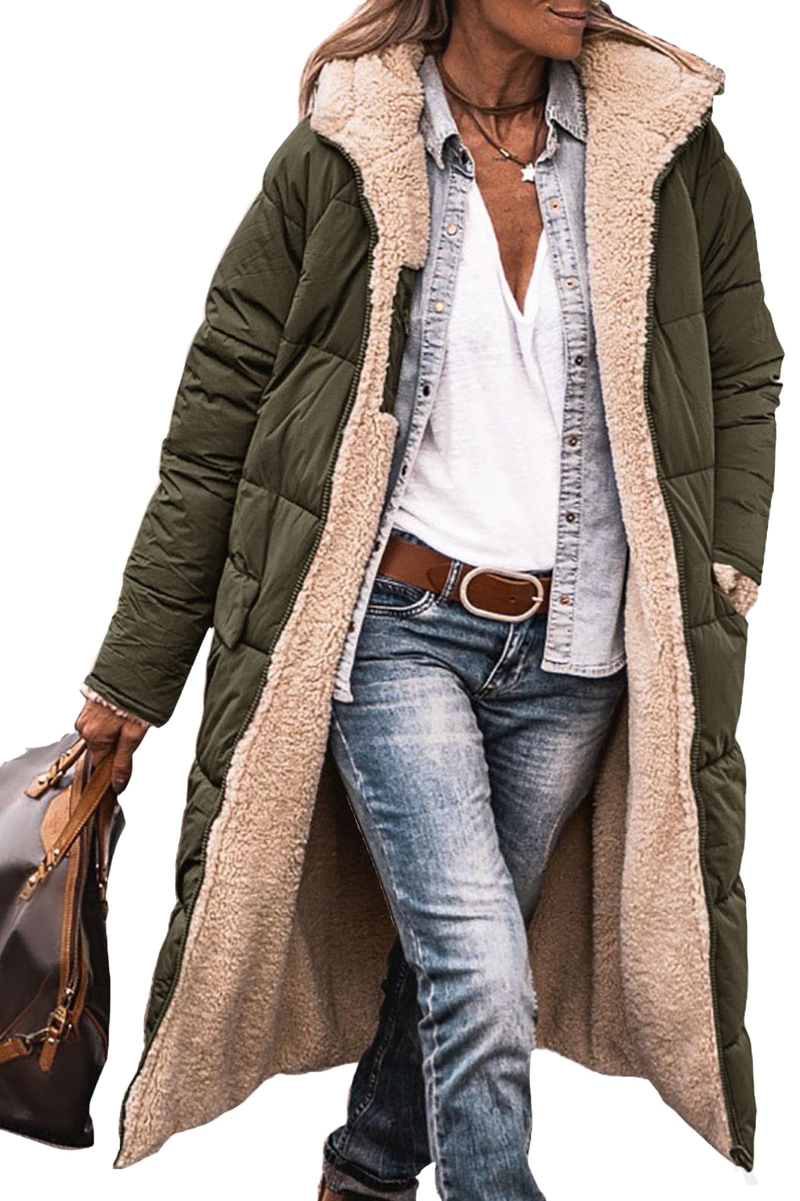 PRETTYGARDEN Women's Winter Fashion Clothes Oversized Shearling Fleece Long Coats Jackets