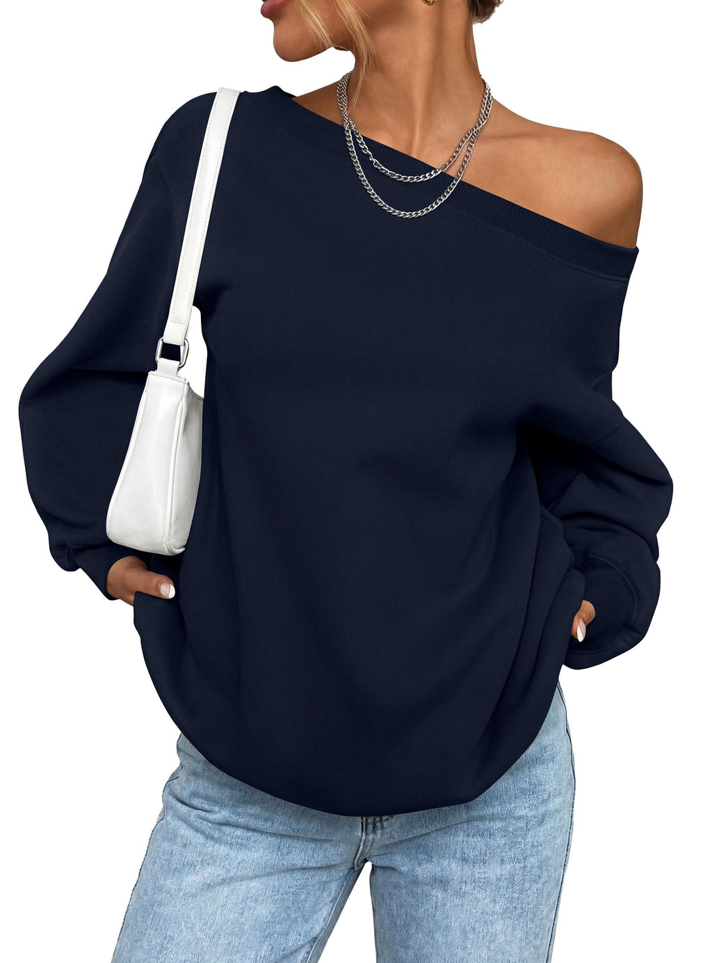 PRETTYGARDEN Womens Off The Shoulder Sweatshirt Loose Fit Slouchy Long Sleeve Tops,Fleece Cropped Sweatshirts,Oversized Pullover,Casual Daily Street Y2K Outfits,Fall Winter Clothes