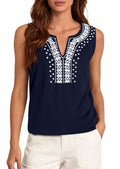PRETTYGARDEN Womens Tank Tops Summer Causal V Neck Sleeveless Shirts Floral Print Embroidered Beach Vacation Boho Top