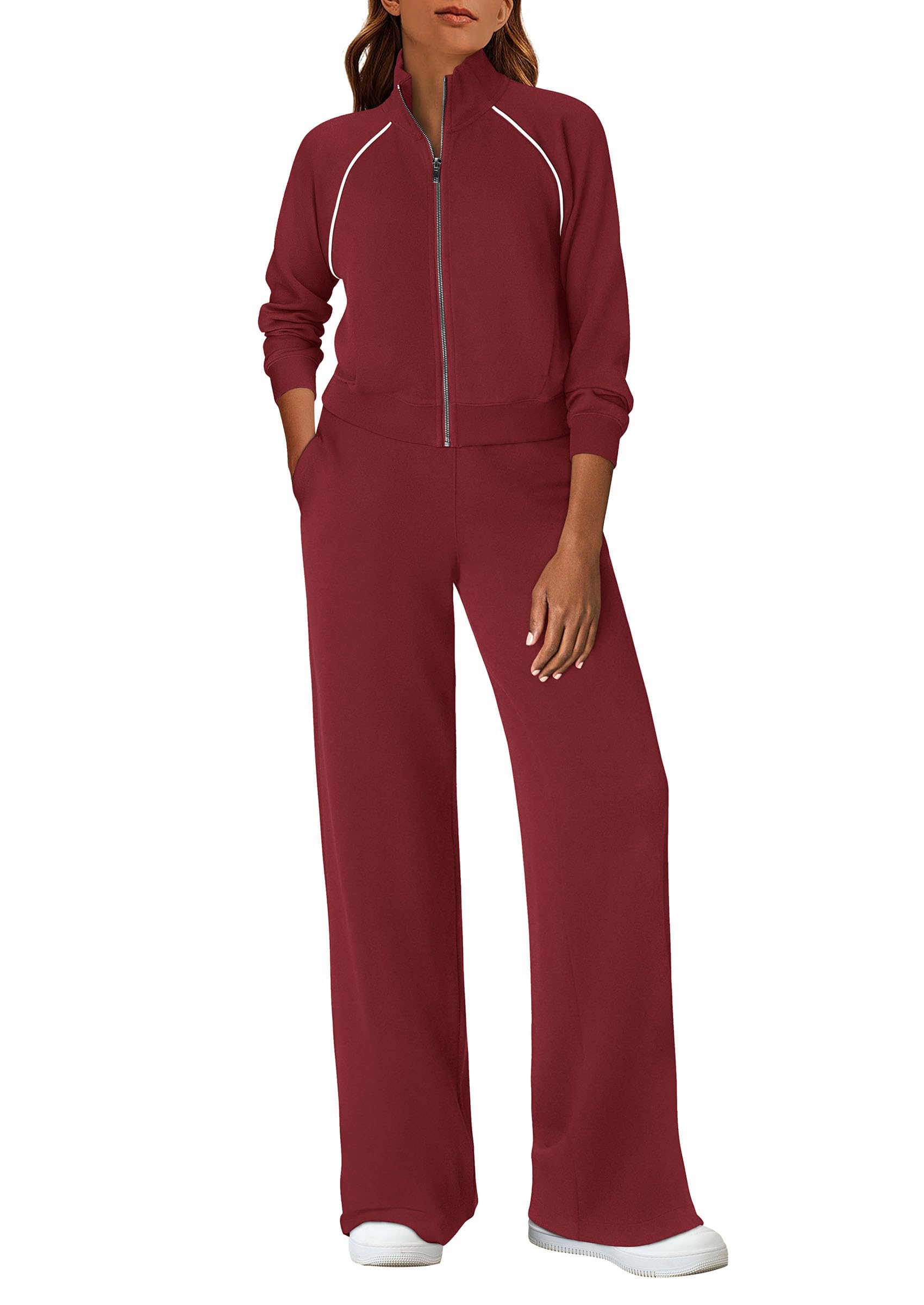 PRETTYGARDEN Womens 2 Piece Outfits Sweatsuits Fall Full Zip Sweatshirts Workout Pants Matching Lounge Sets Tracksuits