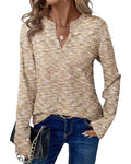 FreshPretty Waffle Knit Tops V Neck Long Sleeve Blouses for Women Dressy Casual Henley Work Shirts Spring Fall Clothes