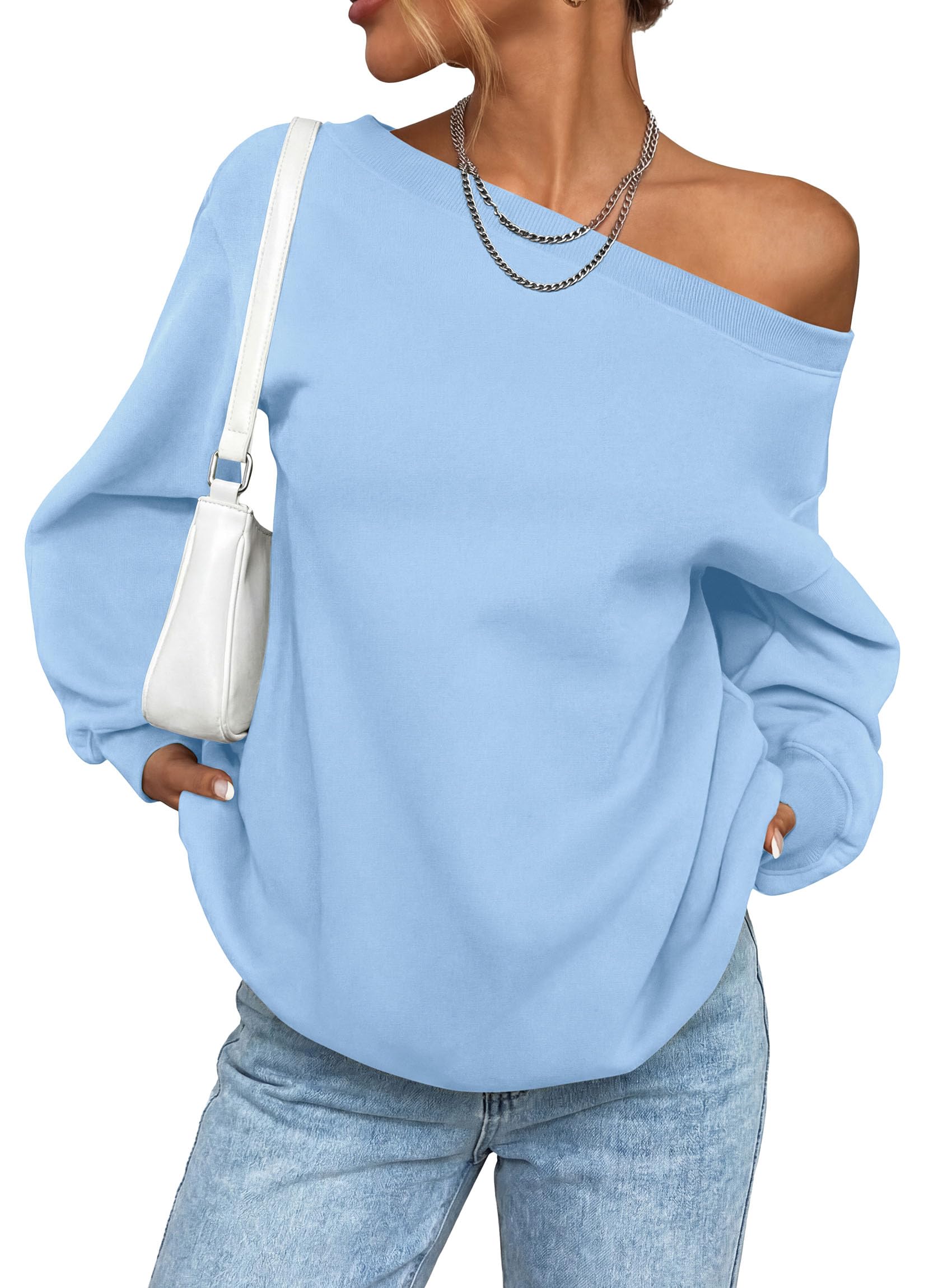 PRETTYGARDEN Womens Off The Shoulder Sweatshirt Loose Fit Slouchy Long Sleeve Tops,Fleece Cropped Sweatshirts,Oversized Pullover,Casual Daily Street Y2K Outfits,Fall Winter Clothes