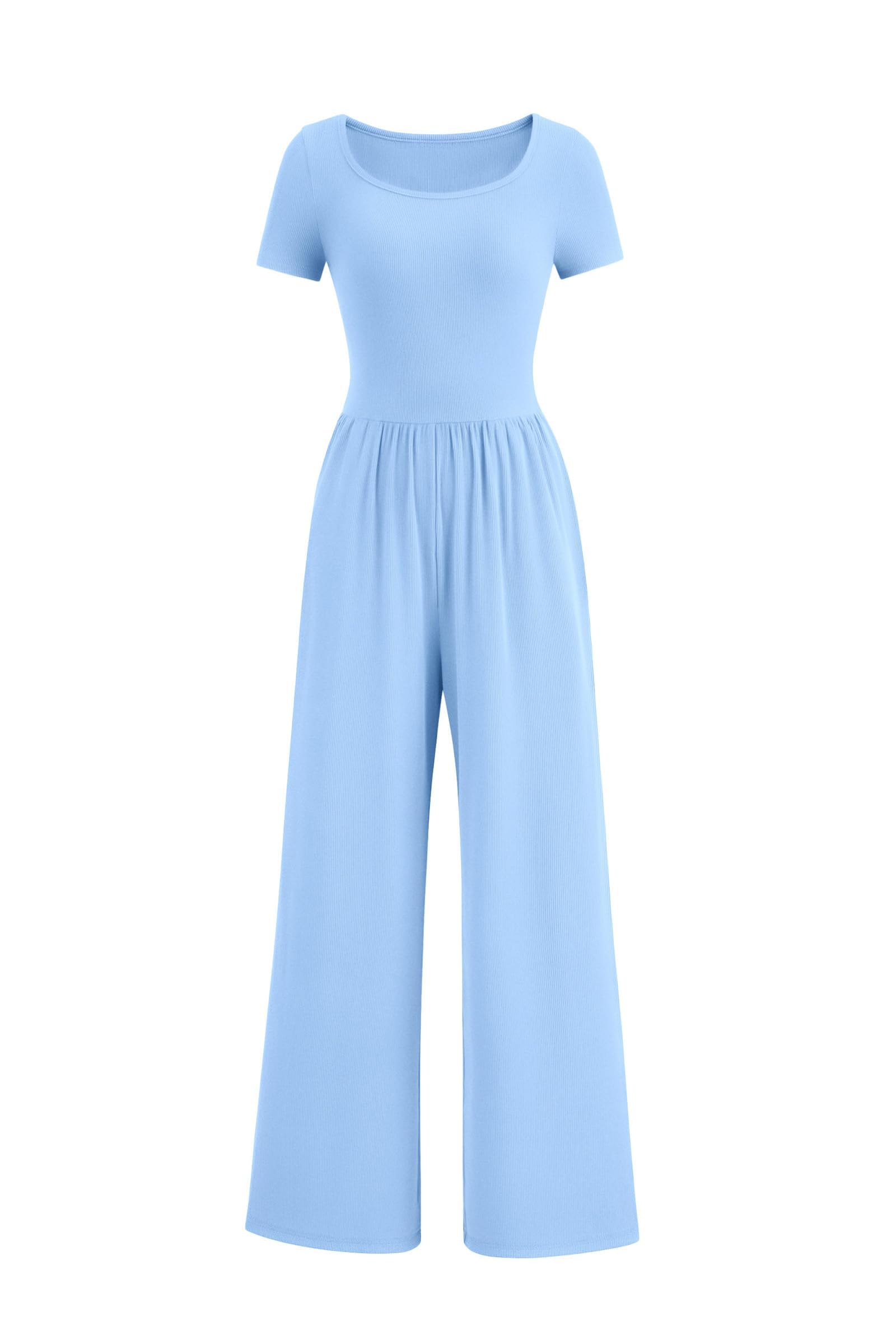 PRETTYGARDEN Women's Summer One Piece Jumpsuits Dressy Casual Short Sleeve Square Neck Wide Leg Rompers Travel Outfit Clothes