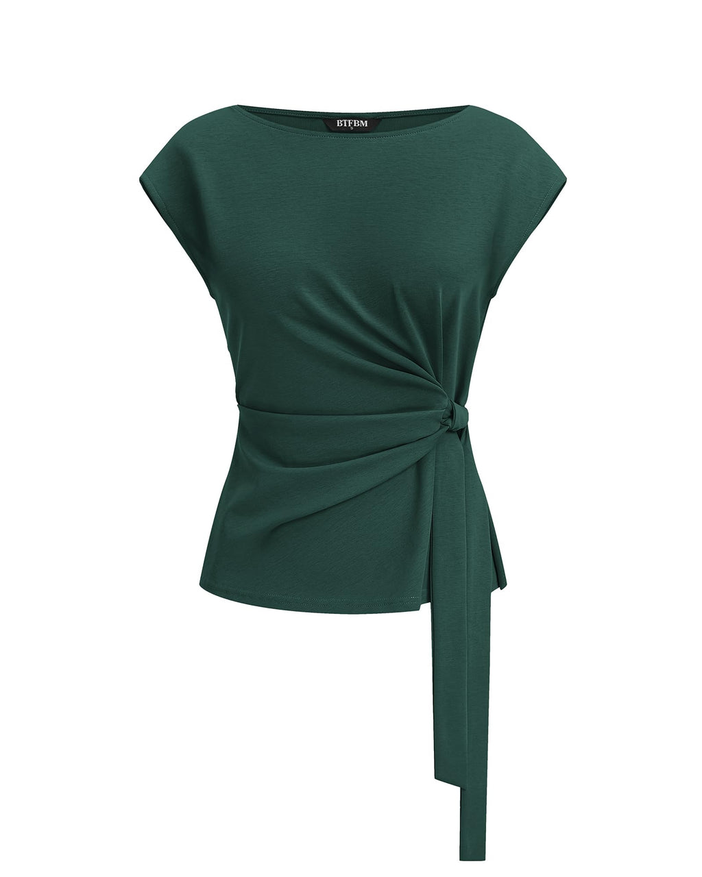 BTFBM Womens Tops Summer Cap Sleeve Crew Neck Tie Waist Blouses Dressy Casual Business Work Clothes Spring Fashion