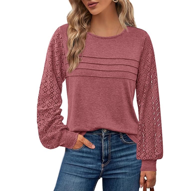BTFBM Women's Long Sleeve Shirts Dressy Lace Fall Tops Trendy Business Casual T-Shirts Cute Work Outfits Blouses