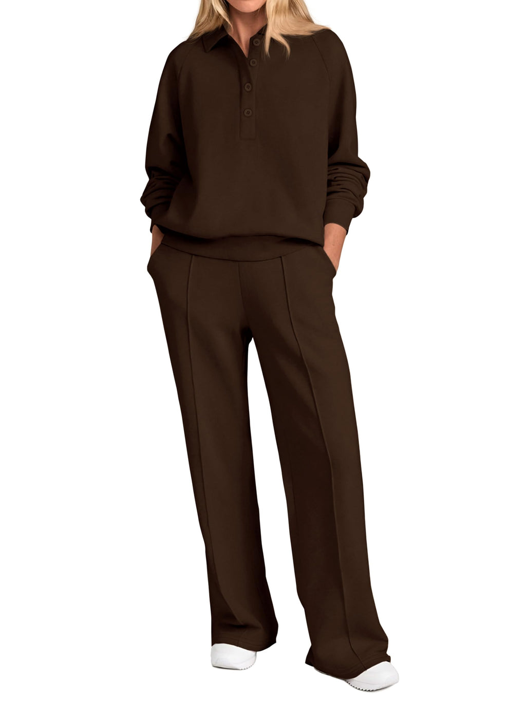 PRETTYGARDEN Women Fall 2 Piece Outfits Sweatsuits Lounge Sets Quarter Button Long Sleeve Sweatshirt, Wide Leg Sweat Pants, Casual 2 Piece Sets Tracksuit, Airport Travel Outfits for Women