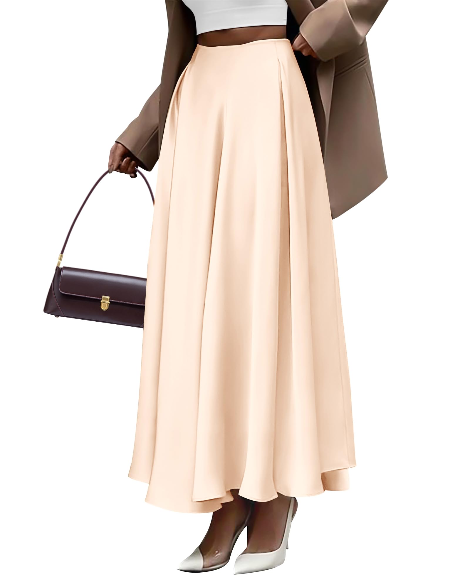 BTFBM Satin Skirts for Women Summer Elegant Flowy A-Line Cocktail Formal Silk Spring Maxi Skirt Night Out Outfits