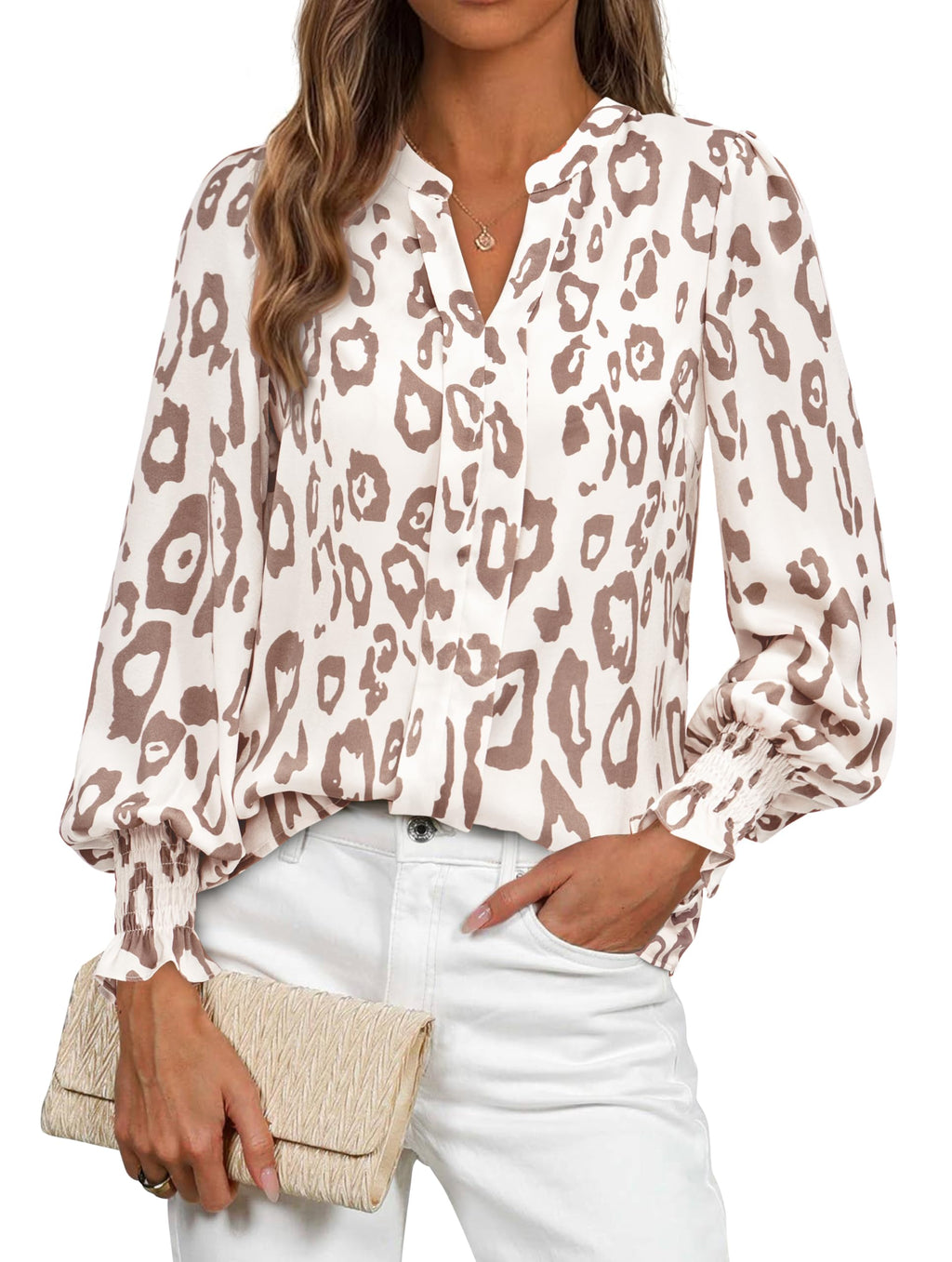 FreshPretty Womens Boho Floral Long Sleeve Tops Fall Fashion V Neck Loose Chiffon Work Blouses Dressy Casual Ruffle Shirts